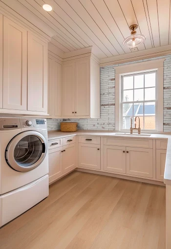 Light wood-look flooring in a laundry room